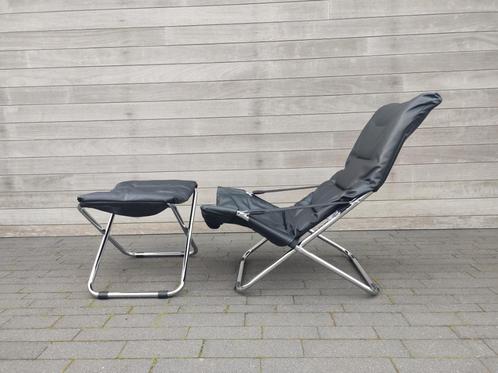 FIAM Italie - chaise pliante et repose-pieds - cuir, Maison & Meubles, Canapés | Salons, Comme neuf, Moins de 150 cm, Cuir, Métal
