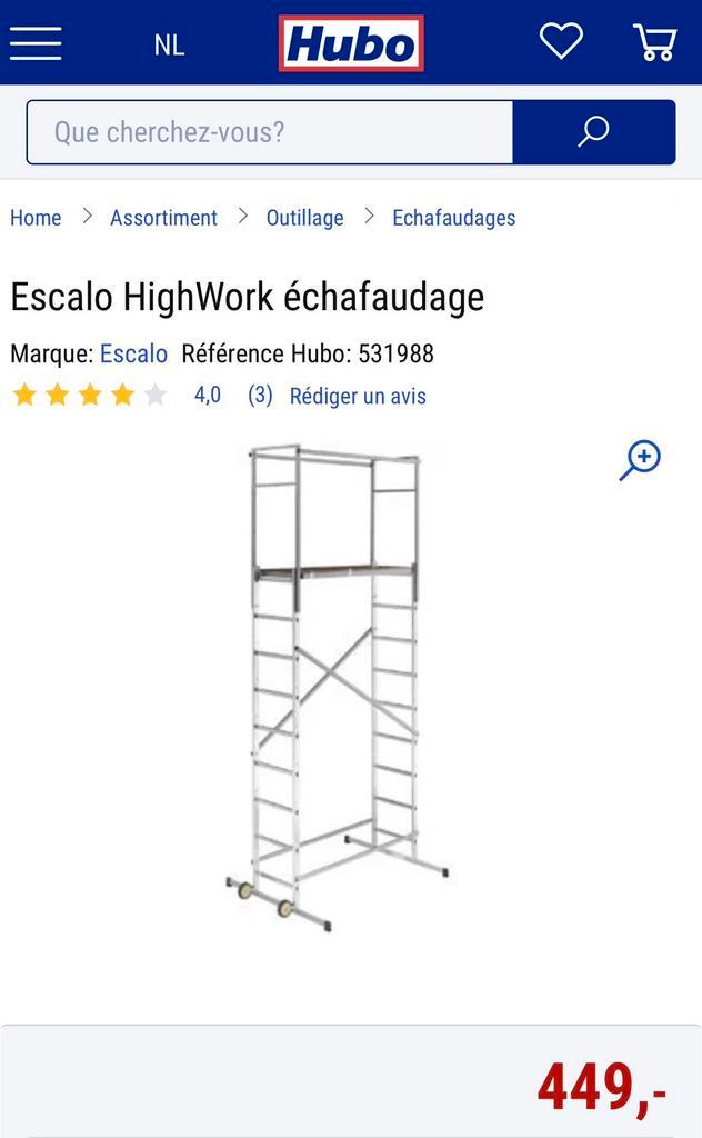 Échafaudage hubo,, Bricolage & Construction, Échafaudages, Comme neuf, Autres types, 2 à 5 mètres, Enlèvement