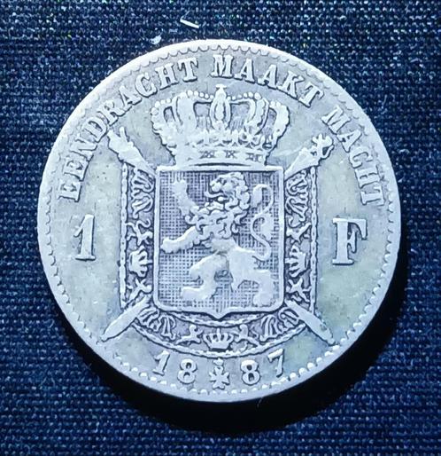 1 frank VL 1887 (L Wiener-zonder punt) - Leopold II, Postzegels en Munten, Munten | België, Losse munt, Zilver, Zilver, Verzenden