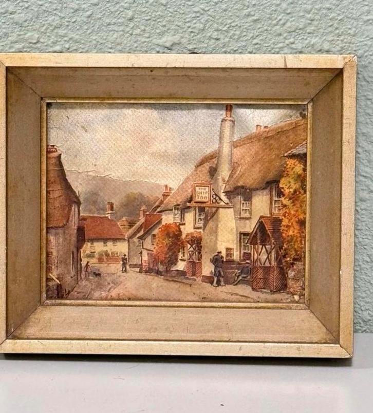 Klein schilderij of litho "The Ship Inn" Porlock, Engeland, Antiek en Kunst, Kunst | Schilderijen | Klassiek, Ophalen of Verzenden