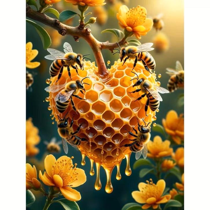 Diamond Painting bijen honinggraat 50x40cm (vierkant), Hobby en Vrije tijd, Knutselen, Nieuw, Knutselwerk, Verzenden