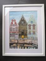 Aquarel schilderij de oude Mechelse gevels, Antiek en Kunst, Kunst | Schilderijen | Klassiek, Ophalen