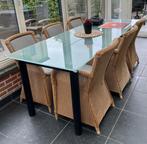 Tafel en 6 stoelen, Huis en Inrichting, Tafels | Eettafels, Ophalen, Gebruikt, 50 tot 100 cm, Glas