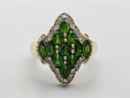 Gouden Vintage ring edelsteen smaragd en diamanten. 2024/28, Handtassen en Accessoires, Ringen, Groen, Goud, Met edelsteen, 17 tot 18