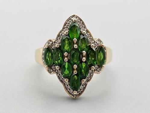 Gouden Vintage ring edelsteen smaragd en diamanten. 2024/28, Handtassen en Accessoires, Ringen, Zo goed als nieuw, Dame, 17 tot 18