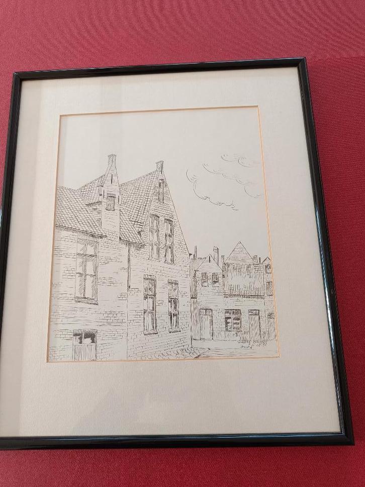 Dessin à la plume de Braet Hilaire. Daté : 16.07.82. Bruges., Antiquités & Art, Art | Dessins & Photographie, Enlèvement ou Envoi