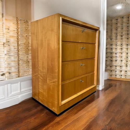Vintage Houten Ladekast  kast  – 4 Lades met Metalen Grepen, Huis en Inrichting, Kasten | Ladekasten, Ophalen of Verzenden