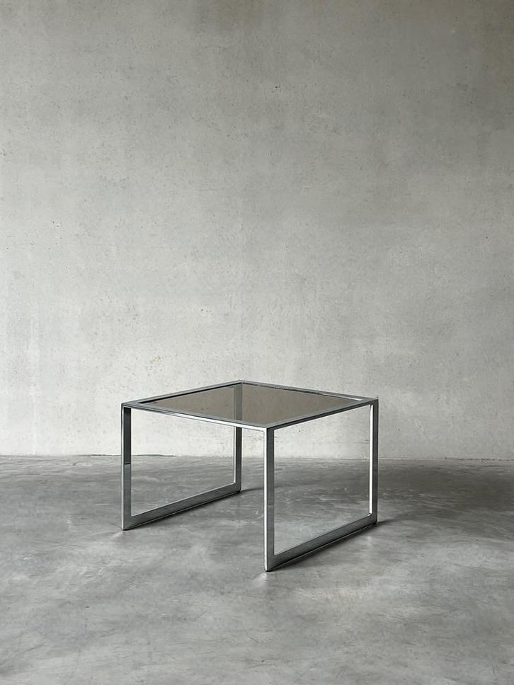 Vintage Mid Century Italiaanse chroom bijzettafel, Huis en Inrichting, Tafels | Bijzettafels, Zo goed als nieuw, Glas, Ophalen