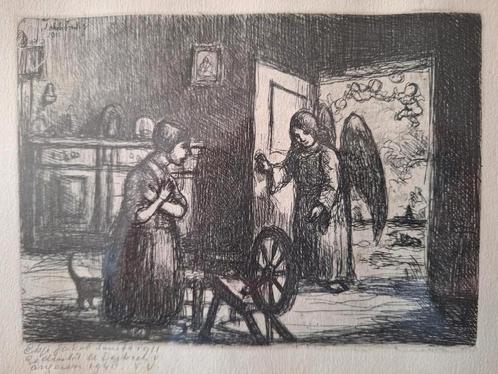 ets Jakob Smits Maria Boodschap I, Antiek en Kunst, Kunst | Etsen en Gravures, Ophalen of Verzenden