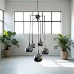 Vintage chromen cascade luster / hanglamp met 5 bollen, Ophalen of Verzenden