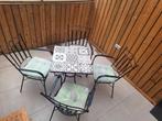 Stijlvolle Buitenset – 1 Tafel & 4 Stoelen (Metaal & Mozaïek, Tuin en Terras, Tuintafels, Ophalen, Zo goed als nieuw, Metaal
