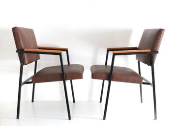 Vintage sixties design zetels - Skai stoelen beschikbaar voor biedingen
