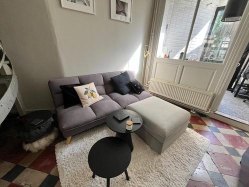 Zetel met poef te koop (regio Leuven), Huis en Inrichting, Zetels | Zetels, Gebruikt, Rechte bank, Tweepersoons, 150 tot 200 cm