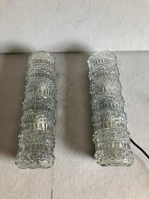 Vintage ijsglas glazen wandlampen set van 2 uit de jaren 60, Huis en Inrichting, Lampen | Losse lampen, Gebruikt, Ophalen of Verzenden