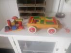 Mooie vintage houten wagon met blokken van het merk Heros, Kinderen en Baby's, Speelgoed | Houten speelgoed, Gebruikt, Ophalen of Verzenden