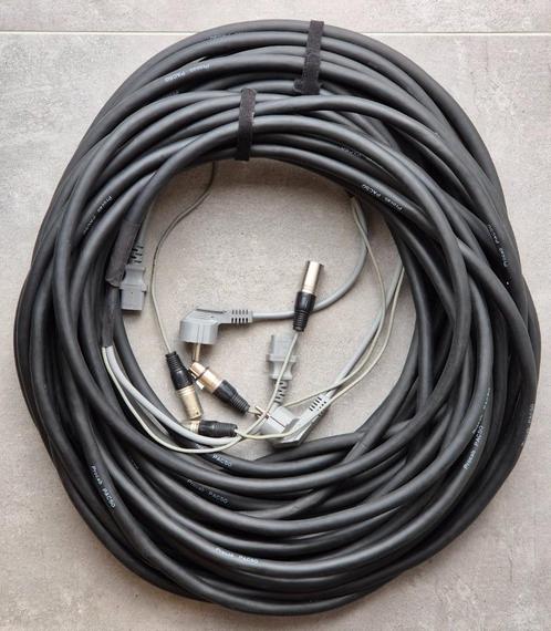 2x combinatie stroom/audio kabel voor actieve speakers, Muziek en Instrumenten, Kabels en Stekkers, Zo goed als nieuw, Speaker of Versterker