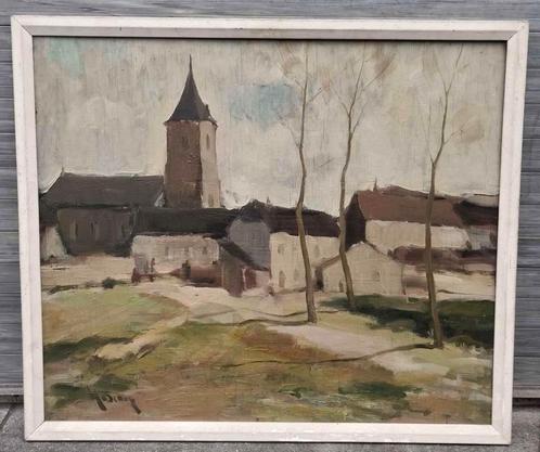 Huile sur panneau village signe Albert mascaux, Antiek en Kunst, Kunst | Schilderijen | Klassiek, Ophalen of Verzenden