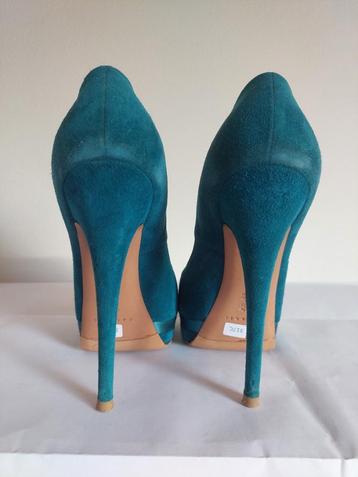 317C* Casadei - sexy escarpins bleus full cuir high heels 39