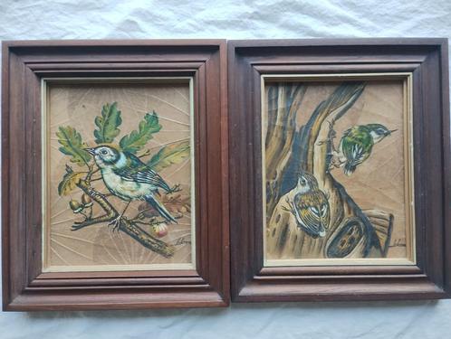 Twee schilderijen vogels, Antiek en Kunst, Kunst | Schilderijen | Klassiek, Ophalen of Verzenden