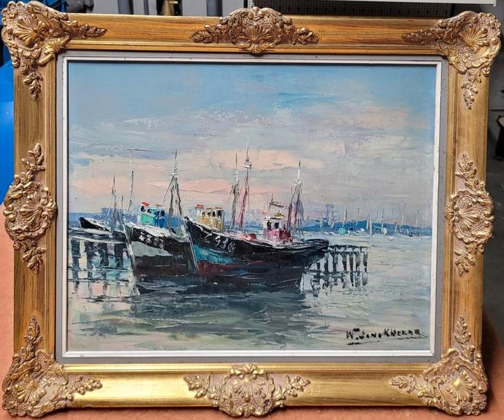 Walter JONCKHEERE, in de haven van Zeebrugge, Antiquités & Art, Art | Peinture | Classique, Enlèvement ou Envoi