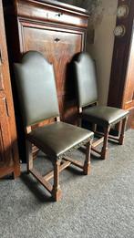 Antieke eiken stoelen met groene lederen zitting, Antiek en Kunst, Ophalen