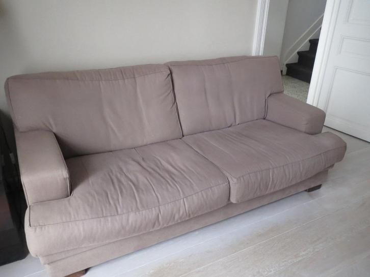 2 canapés tissus de couleur taupe (2 places + 3 places), Maison & Meubles, Canapés | Salons, Utilisé, Banc droit, 100 à 125 cm