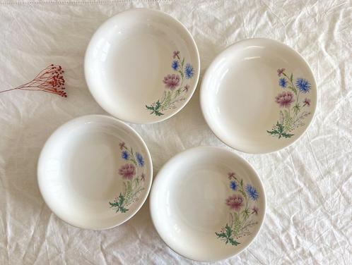 Lot de 4 assiettes creuses Boch Trois Fleurs, Antiek en Kunst, Antiek | Servies los, Ophalen of Verzenden