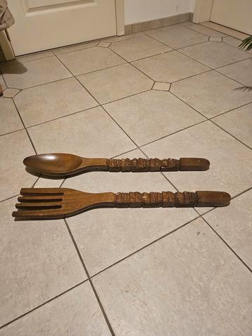 Grote houten lepel en vork