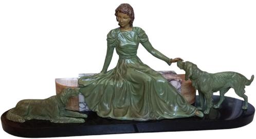 Jacques Limousin beeld. art-deco dame met haar honden, Antiek en Kunst, Kunst | Beelden en Houtsnijwerken, Ophalen