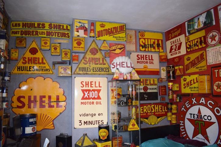 gezocht emaillebord olie blik reclamebord shell 1920 1930, Verzamelen, Merken en Reclamevoorwerpen, Gebruikt, Reclamebord, Ophalen