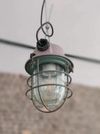 Industriële vintage lamp / kooilamp / bunkerlamp / fabrieksl, Huis en Inrichting, Lampen | Hanglampen, Ophalen, Gebruikt, Glas