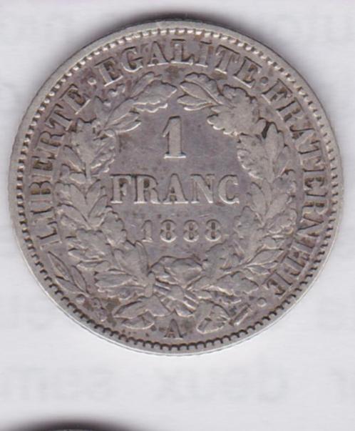 Franse munteenheid: 1 frank 1888 A - zilver, Postzegels en Munten, Munten | Europa | Niet-Euromunten, Losse munt, Frankrijk, Zilver