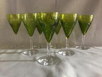 Val-Saint-Lambert: 7 verres à vin doublés vert, modèle Fritz, Enlèvement ou Envoi