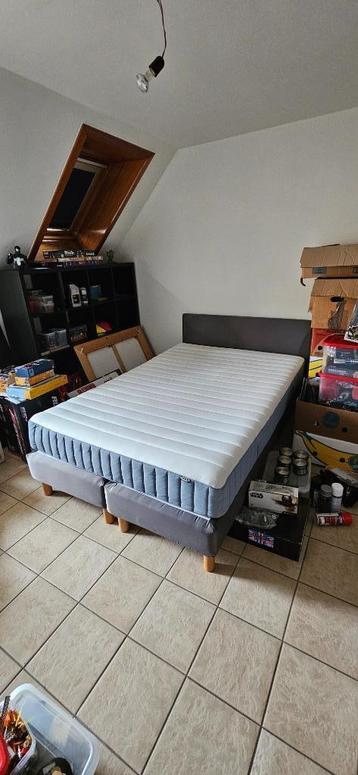 Boxspring + matras, Gris, Queen size, 140 cm, Enlèvement