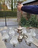 Antieken tinnen kroonluchter, Huis en Inrichting, Ophalen, Gebruikt, Glas