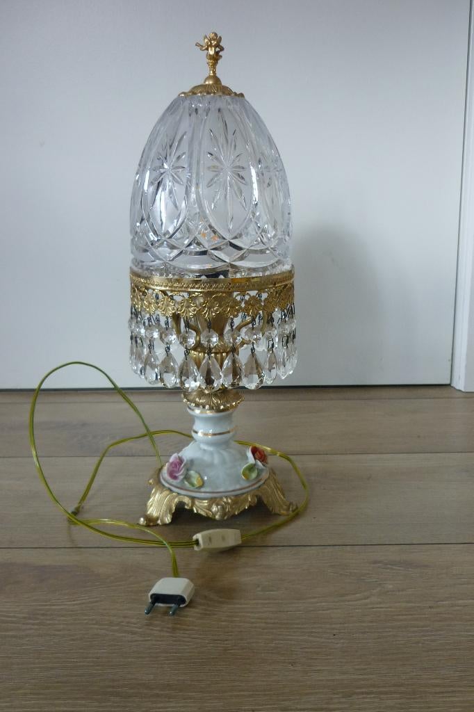 Vintage tafellamp met kristallen kap, Maison & Meubles, Lampes | Lampes de table, Comme neuf, Moins de 50 cm, Enlèvement ou Envoi