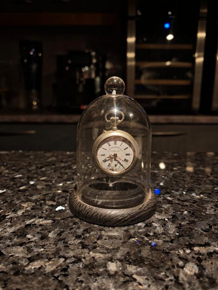 Antiek Roskopf horloge - onder glazen bel (12,5 cm), Antiek en Kunst, Antiek | Klokken, Ophalen