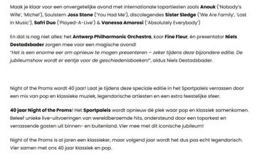 2 kaarten voor 40 jaar Night of the Proms 21/11/2025 beschikbaar voor biedingen