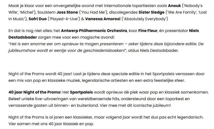 2 kaarten voor 40 jaar Night of the Proms 21/11/2025, Tickets en Kaartjes, Concerten | Overige, Twee personen, November