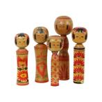 Lot van 5 Grote Kokeshi Poppen Naruko Handgeschilderd Hout, Antiek en Kunst, Antiek | Speelgoed, Ophalen of Verzenden