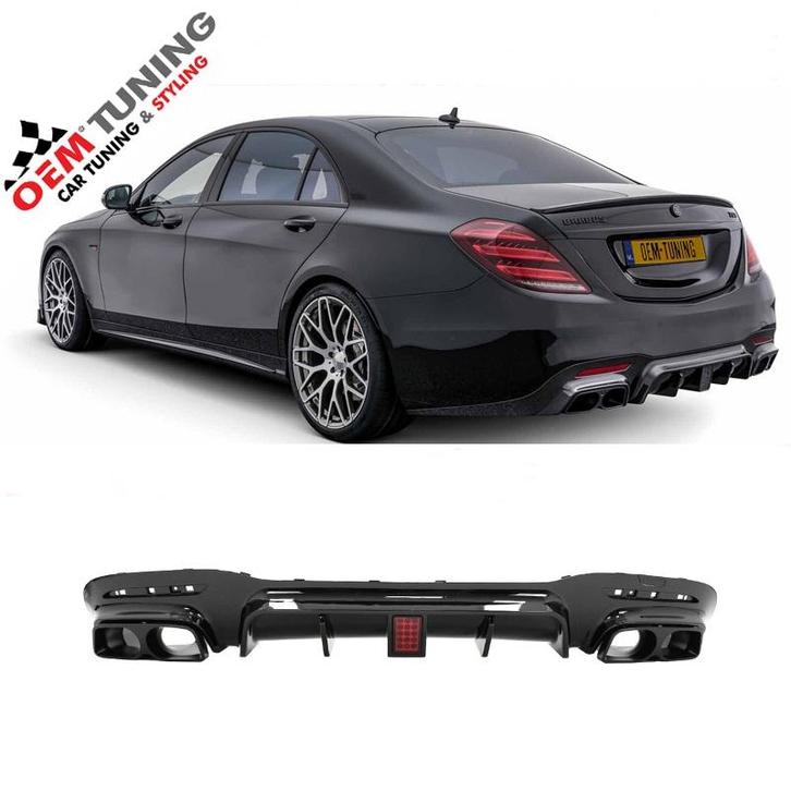 S-Class W222 Brabus look diffuser | 2017-2020 | Glossy Black, Auto-onderdelen, Carrosserie, Bumper, Mercedes-Benz, Achter, Nieuw