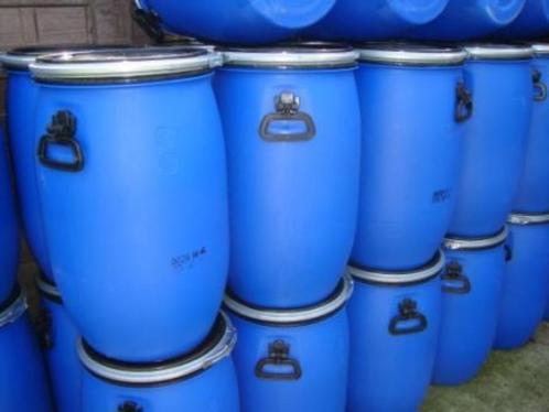 Blauwe tonnen,vaten van 60  L met deksel en klemring, Tuin en Terras, Regentonnen, Zo goed als nieuw, Kunststof, Minder dan 75 liter