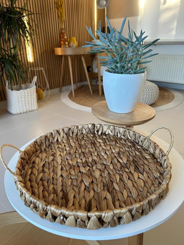 ROND GEVLOCHTEN DIENBLAD – NATUURLIJKE LOOK (38 CM), Huis en Inrichting, Woonaccessoires | Dienbladen, Zo goed als nieuw, Overige materialen