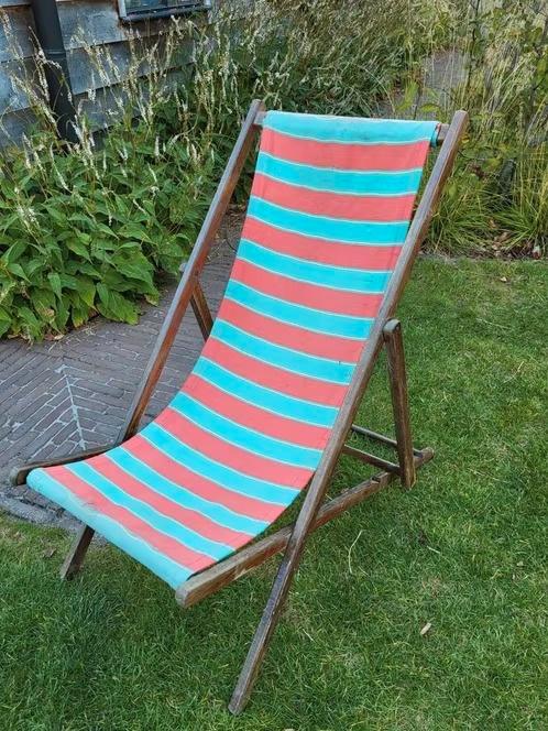 Vintage strandstoel, Tuin en Terras, Tuinstoelen, Verstelbaar, Ophalen