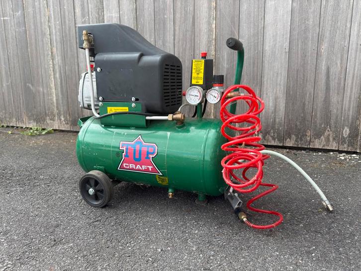 Top Craft Compressor 24L – 2PK – 8 bar + slang, Doe-het-zelf en Bouw, Compressors, Gebruikt, 6 tot 10 bar, Minder dan 25 liter