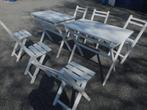 6 vintage klapstoeltjes + 2 klaptafels, Ophalen, Gebruikt, 6 zitplaatsen, Tuinset