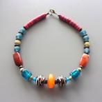 Ketting in blauw en honing voor dames in Afrikaanse kralen, Handtassen en Accessoires, Kettingen, Blauw, Nieuw, Ophalen of Verzenden