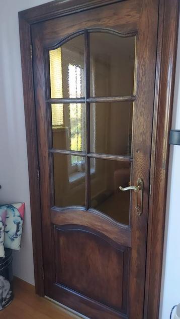 2 Eiken deuren met glas, Huis en Inrichting, Kasten | Vitrinekasten, Ophalen, Zo goed als nieuw, Glas