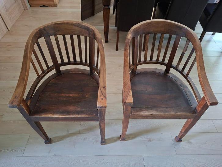 2 koloniale stoelen met armleuning, Huis en Inrichting, Stoelen, Twee, Hout, Bruin, Ophalen