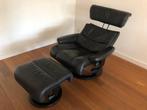 Stressless relaxzetel met voetenbank – zwart leder, 75 à 100 cm, Klassiek, Enlèvement, Utilisé